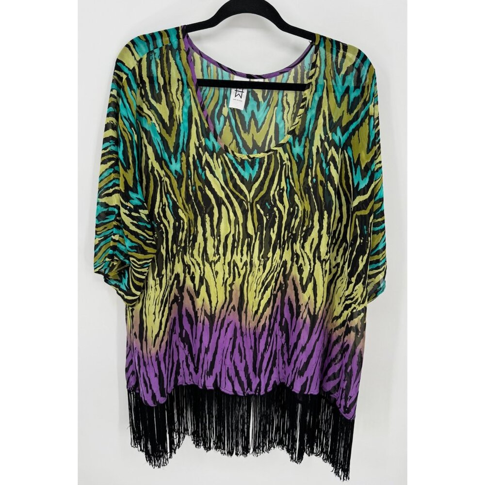 Sheer Zebra Print Fringe Poncho Top